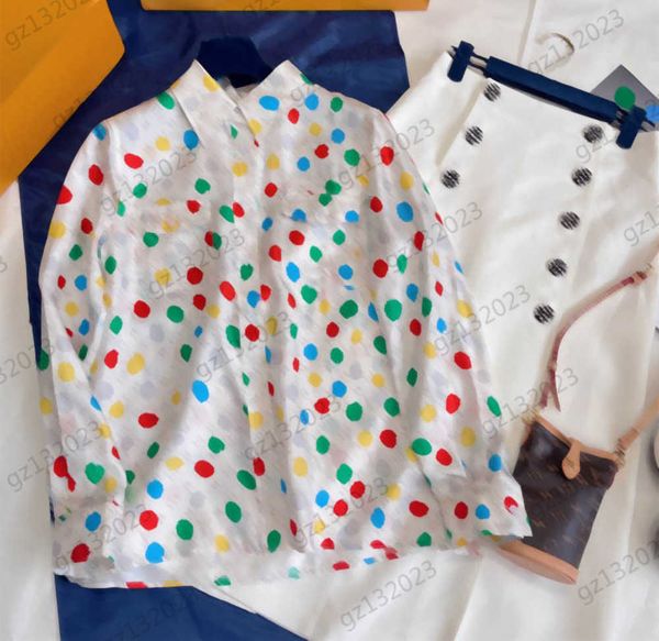 

white blouses presbyopia jacquard color dot print decoration lapel pocket shirts chest pocket print classic version fashion joker blouses de