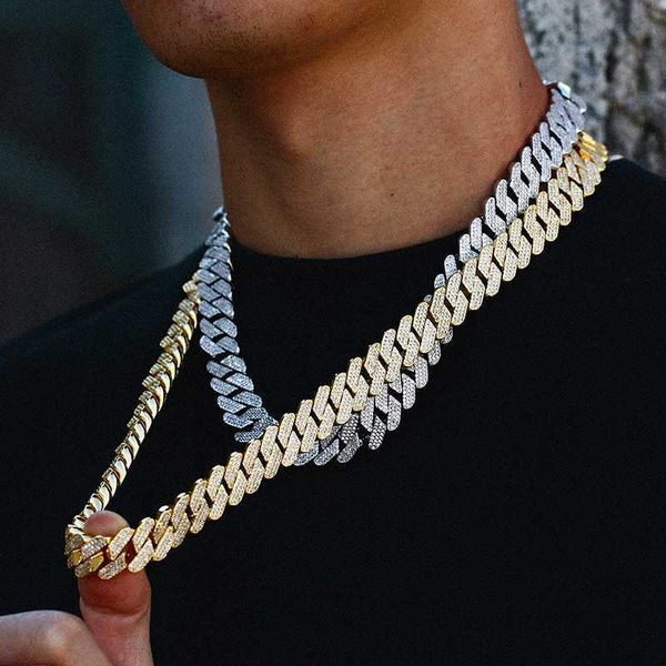 

hip hop jewelry men und women cuban necklace white gold link multi layer iced out 18mm chain plated silver