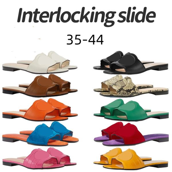 

interlocking cut-out slippers women double g beach slides loafer designer womens girls casual shoes soft leather chunky heel platform sandal, Black