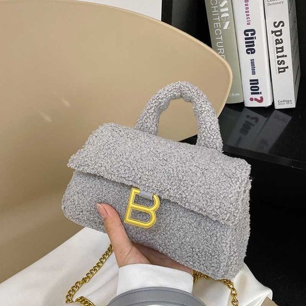 

bag women's 2023 autumn and winter new plush s house b hourglass wool one shoulder crossbody handbag