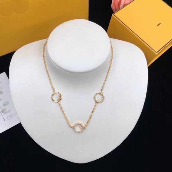 

f letter rhinestone o-shaped necklace small design sweater chain brass neckchain, Silver
