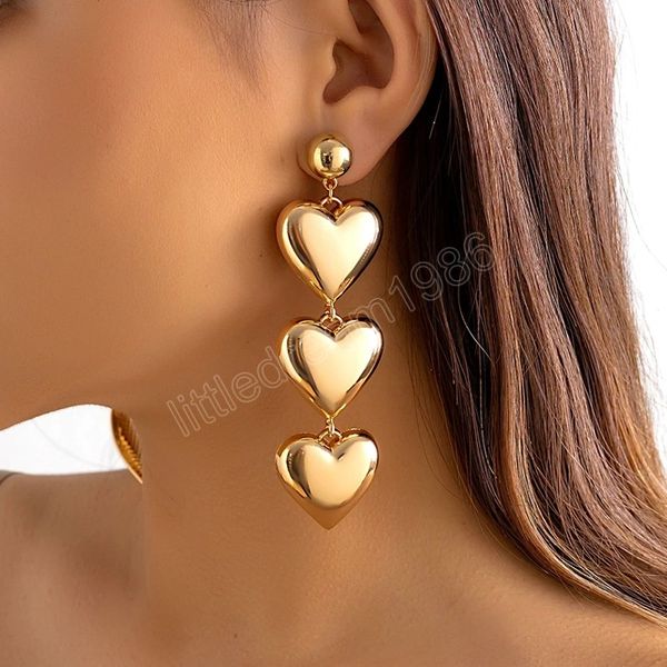 

big love heart pendant drop earrings for women wed bridal korean fashion dangle earring jewelry pendientes mujer, Silver