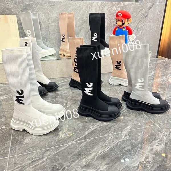 

2023 new socks shoe designer women's coach socks long boots knitted women's walking black lace, Red;white