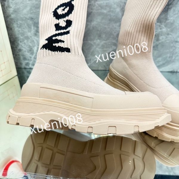 

2023autumn socks flat long boots fashion knitted elastic boot designer alphabetic lady letter thick platform women shoes large, Red;white