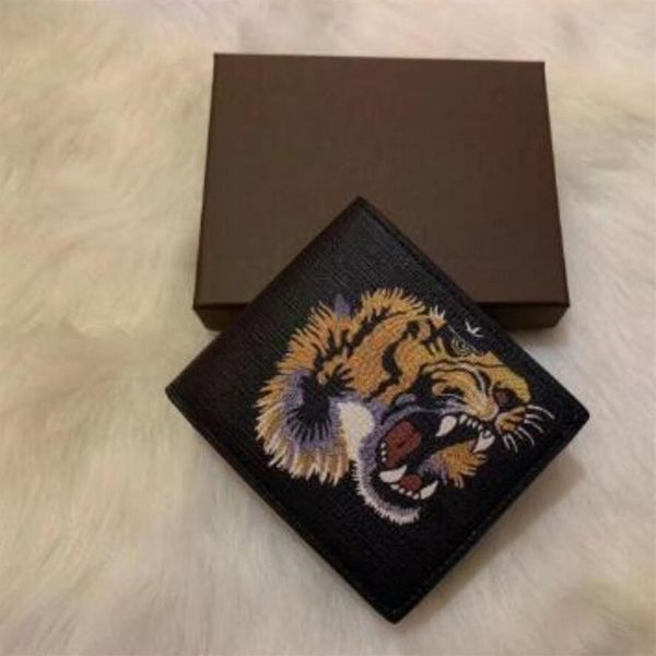 

men animal short wallet leather black snake tiger bee wallets women long style luxury purse card holders with gift box 461, Red;black