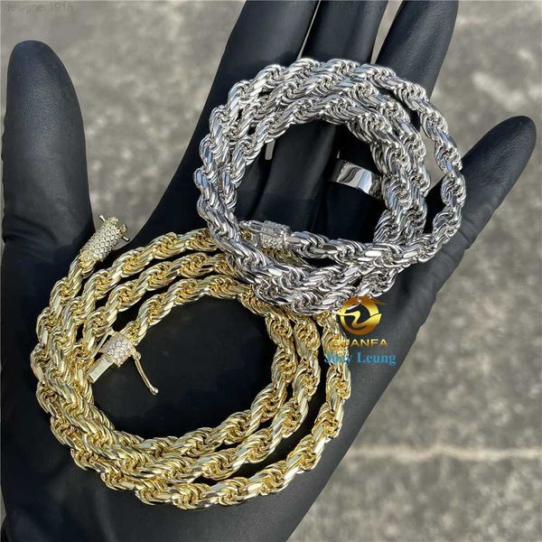 

hip hop jewelry gold plated moissanite iced out silver rope chain necklace
