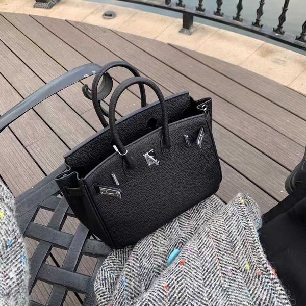 

bags genuine h erms bikins 7a quality bag leather women bag tote bag silver buckle women's bag lychee togo layer cowhide handbagqq