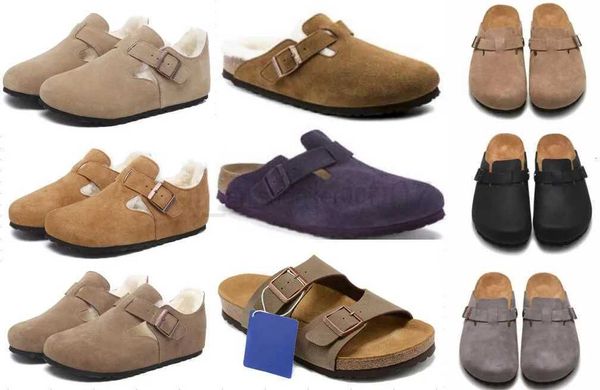 

boston designer amorous grace sandals men women slide slippers tokio shearling soft footbed clogs suede leather buckle strap shoes mayari 67, Black