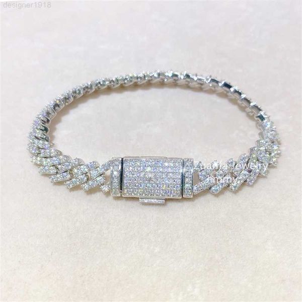 

buss down stylish 10mm hiphop 925 sterling silver hand prong setting iced out d moissanite diamond cuban link chain bracelet