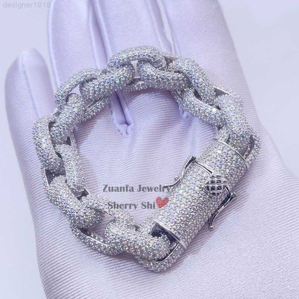 

vvs moissanite diamond iced out hip hop men silver 925 rolo link bracelet