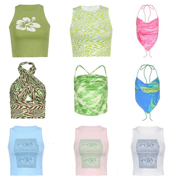 

camisoles tanks y2k tank camis green crop summer vintage harajuku strappy aesthetic fairy streetwear sleeveless bandage women clothing 2303, Black;white