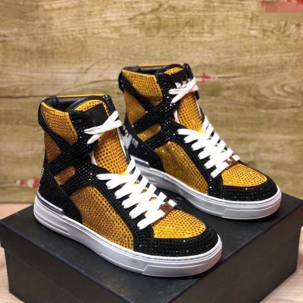 

the highest quality men's shoes pp mixed color high-cut lace-up style3 race runner plein casual sneakers shoes eur38-45, Black