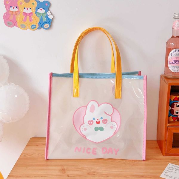 

beach bags ins summer girl jelly bag cartoon bear transparent shoulder waterproof beach student travel hand 230327