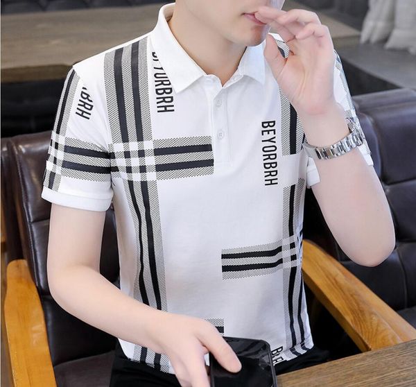 

men's t-shirts summer new men's polo shirt fashion casual handsome print polo fashion brand round neck t-shirt men's tees & p, White;black