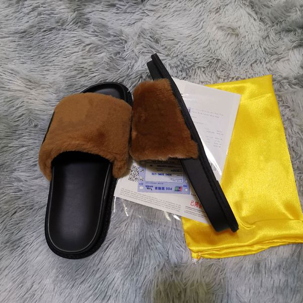 

luxury slide designer fashion women wool sandals warm comfort slippers woman slipper shoes autumn winter slides scuffs sandal size, Black