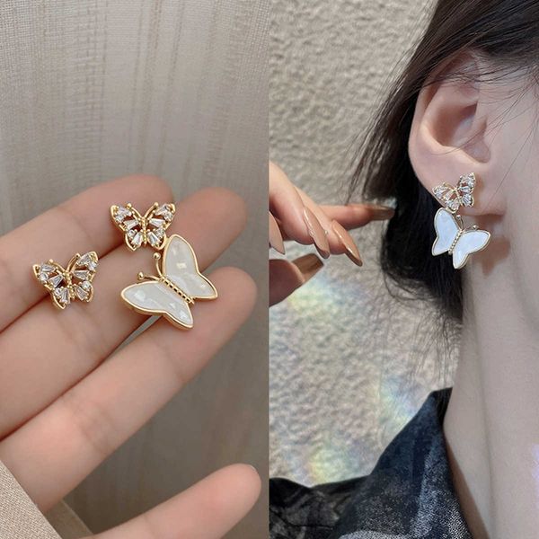 

charm korean cute asymmetrical butterfly stud earrings for women new trendy gold color zircon earring girl party gift wedding jewelry aa2303, Golden