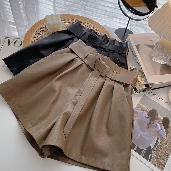 

women's shorts ashgaily women's pu leather shorts zipper high waist wide leg female tassel bottom summer shorts for women 230328, White;black