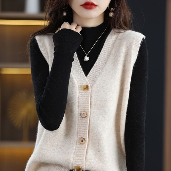

women's vests knitted ladies' waistcoat cardigan for autumn and winter wears explosions in and the loose vest is worn outside 2303, Black;white