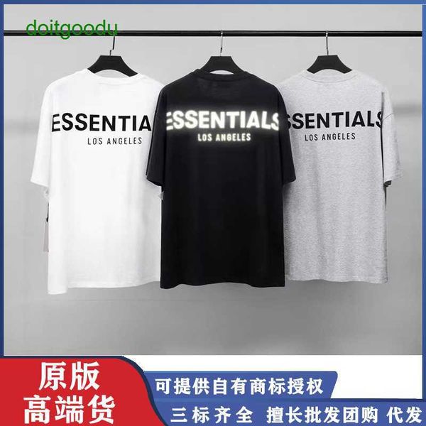 

essen double fos small fashion brand back reflective loose couple short sleeve high street men's and women's t-shirt, White;black