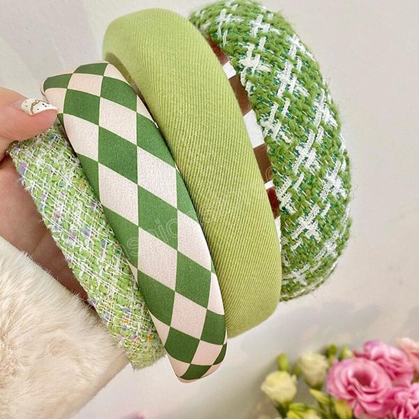 

fashion women headband fresh green color hairband spring classic plaid turban girls travel hair accessories, Silver