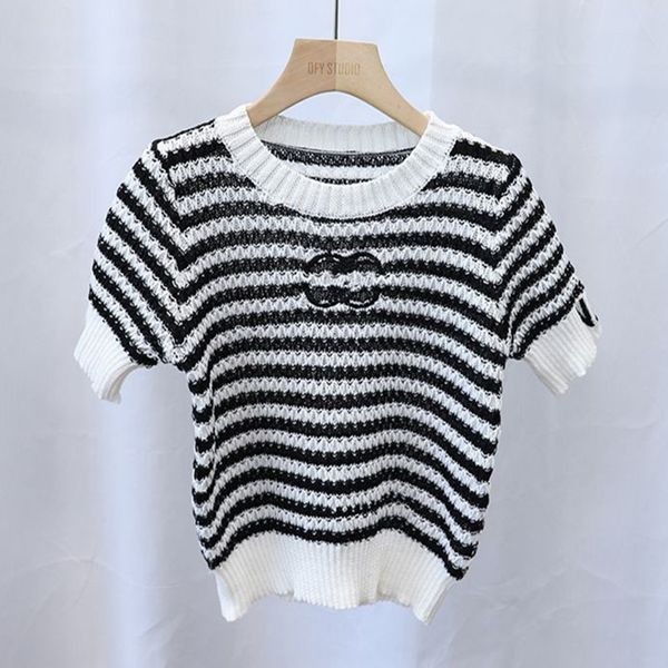 

french new 2023 brand designer womens knits sweater autumn round neck striped fashion cotta letter 2c embroidery high end jacquard channel k, White