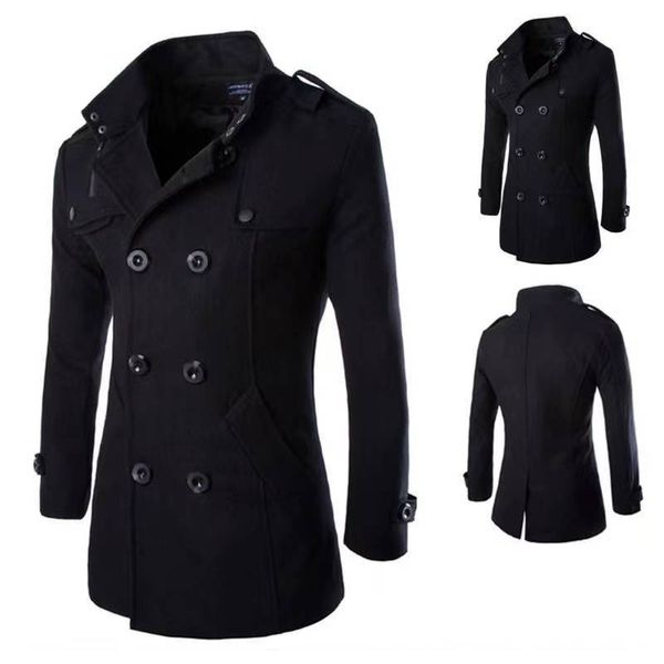 

men's trench coats mantel baru jaket pria kualitas tinggi musim semi dan gugur wol untuk berkancing dua baris 230328, Tan;black