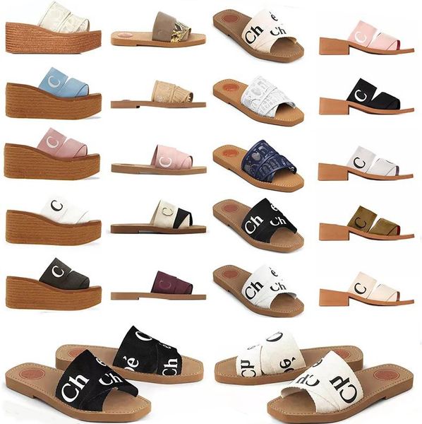 

luxury designer slippers for women sandals woody flat mules slides woman canvas square toe lace embroidery snake summer sandal fashion beach, Black