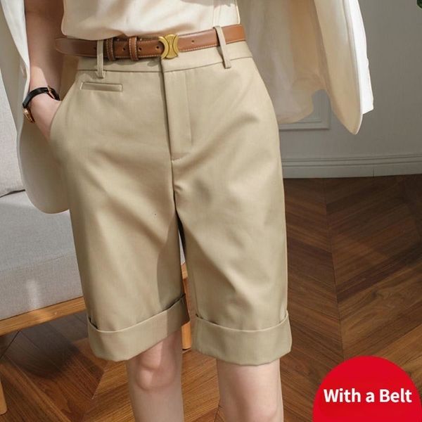 

women's shorts women's summer shorts high waist knee length straight pants with belt office khaki white black casual short pants w
