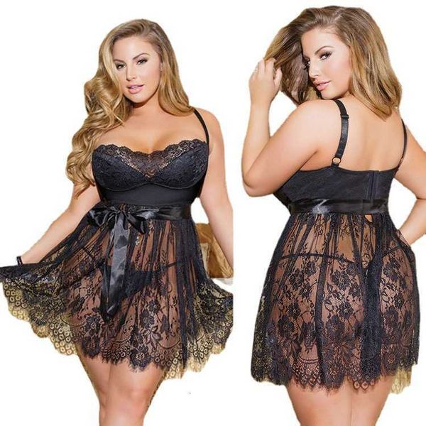 

women's plus custom size lingerie nightdress night pajamas for women lace transparent loungewear dress, Black;white