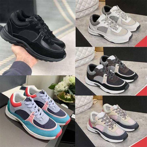 

designer calfskin casual shoes reflective sneakers vintage suede leather trainers fashion stylist shoespatchwork leisure shoe platform lace-, Black