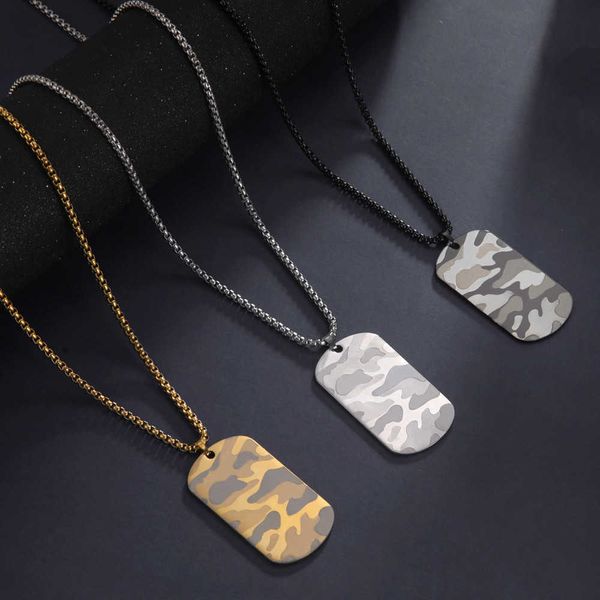 

pendant necklaces camouflage military pendant necklace for men stainless steel hip hop jewelry box chain dog tag man necklaces fashion gift, Silver