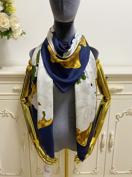 

women's square scarf scarves shawl 100% twill silk material pint letters flowers pattern size 130cm - 130cm, Blue;gray