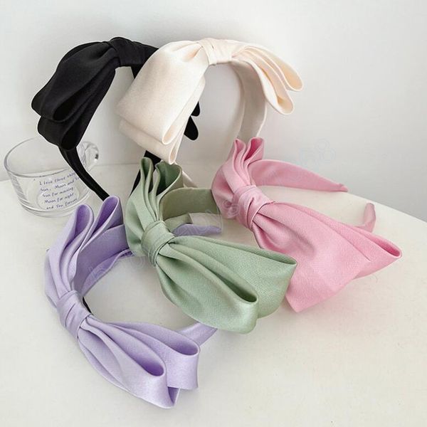 

fashion women's hair accessories center big bowknot headband solid color turban spring headwear hairband, Slivery;white