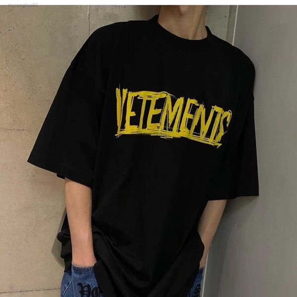 

men's t-shirts fashion vite cute vetements t shirt yellow letter and women's os short sleeve t-shirt underlay yrch, White;black