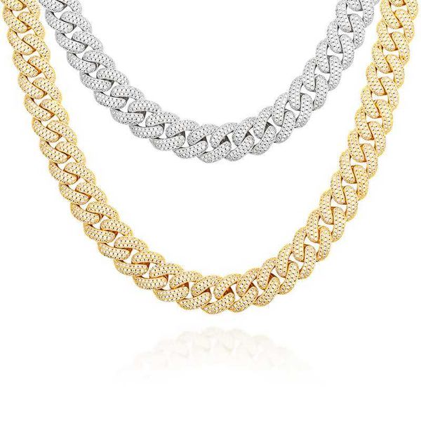 

18k gold white plated 15mm jewelry hip hop cuban bling necklace, Silver