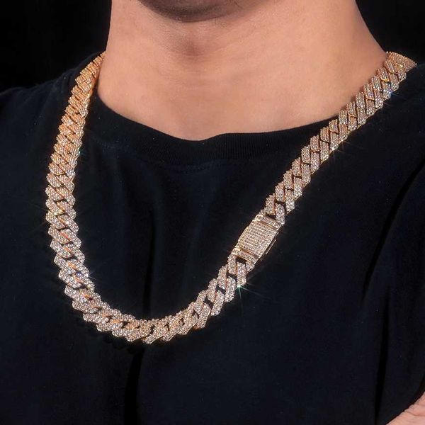 

14mm mens cuban link necklace 5a zircon hip hop 14k 18k gold plated miami curb chain for men, Silver