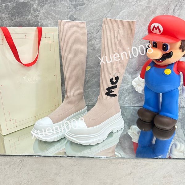 

2023autumn winter socks flat long boots fashion knitted elastic boot designer alphabetic lady letter thick platform women shoes large, Red;white