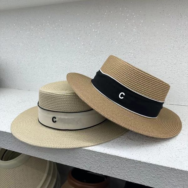 

hats woven four color optional flat straw hat, Blue;gray