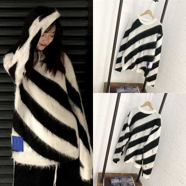 

men sweater ow 21fw zebra line hole mohair offs styles style black and white arrow men's women's same lover's, White;black