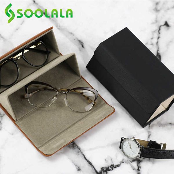 

sunglasses cases bags soolala sunglasses organizer box 2 pairsslot eyeglasses storage folding portable glasses pu leather case sun glasses c