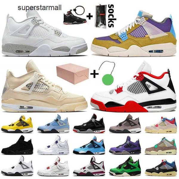 

2021 with box womens mens jumpman 4 basketball shoes 4s white oreo sail desert moss fire red travis taupe haze university blue bred trainers, Black