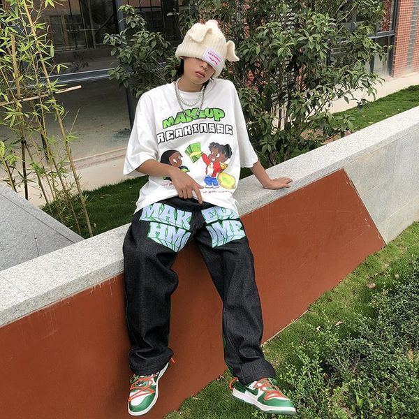 

mens jeans american retro hiphop fried street pants men ins sweet cool high loose couple jeans wear 230327, Blue