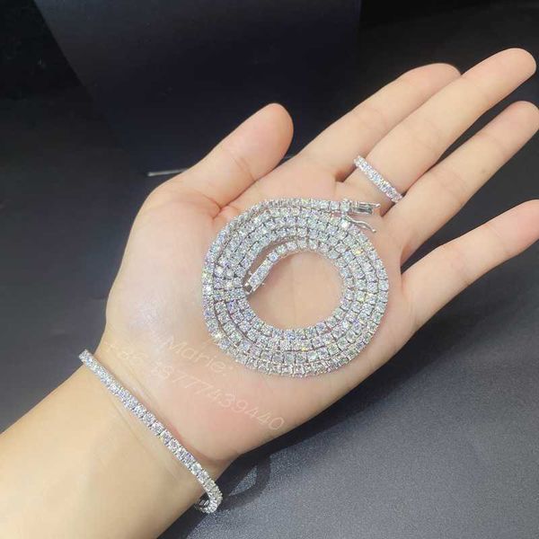 

3mm width s925 with moissanite tennis necklace bracelet and ring jewelry set silver 925 sterling