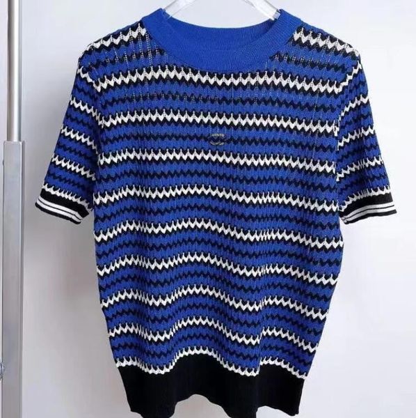 

summer new fashion striped women's t-shirt designer high-end luxury knits vest elastic hollow out c letter applique, White