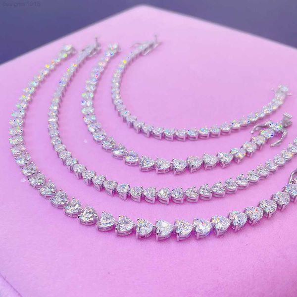 

moissanite diamond heart shape tennis bracelet for women and man valentine gift jewelry chain, Silver