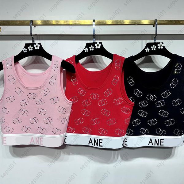 

women knit tshirt designer tanks letter round neck pullover waistcoats sleeveless summer lady slim tshirts, White