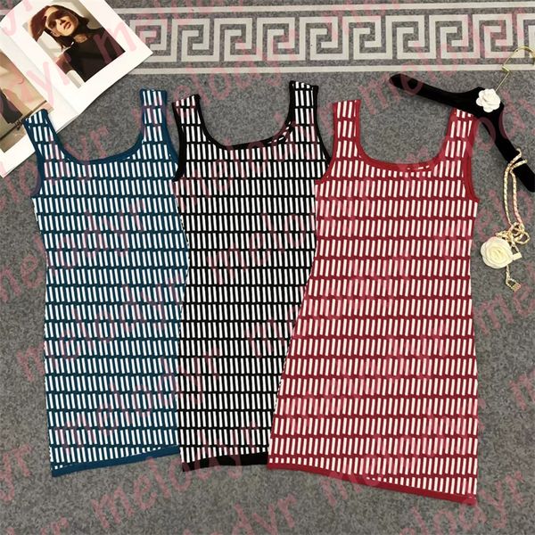 

full letter knitted dress womens sleeveless tight skirt summer square neck knit skirts, Black