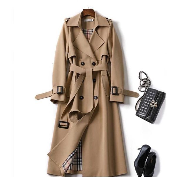 

women's trench coats -n013 cross-border net red 2023 mid-length windbreaker british style over-the-knee coat jacket, Tan;black
