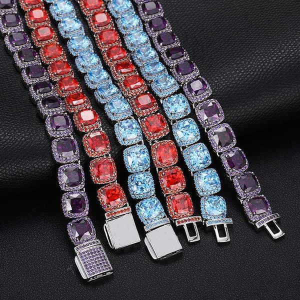 

hip jewelry men women custom colorful 5a zircon diamond cluster square iced out tennis chain necklace, Silver