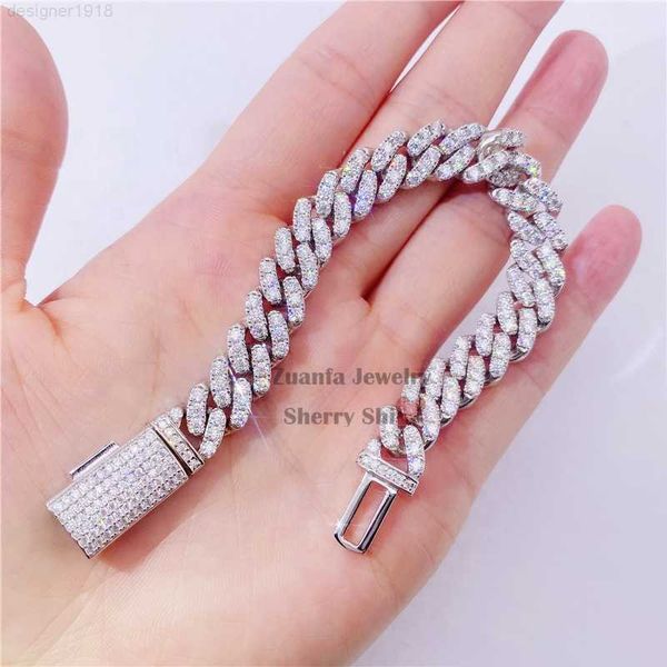 

hip hop iced out moissanite diamond men and women gra 10mm silver cuban bracelet
